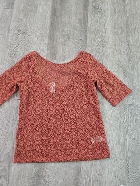 GAP Rust Lace Elbow-Sleeve Blouse